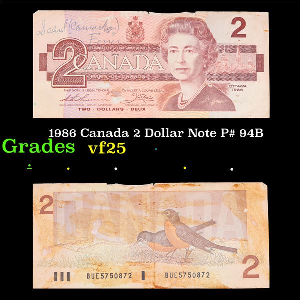 1986 Canada 2 Dollar Note P# 94B Grades vf+