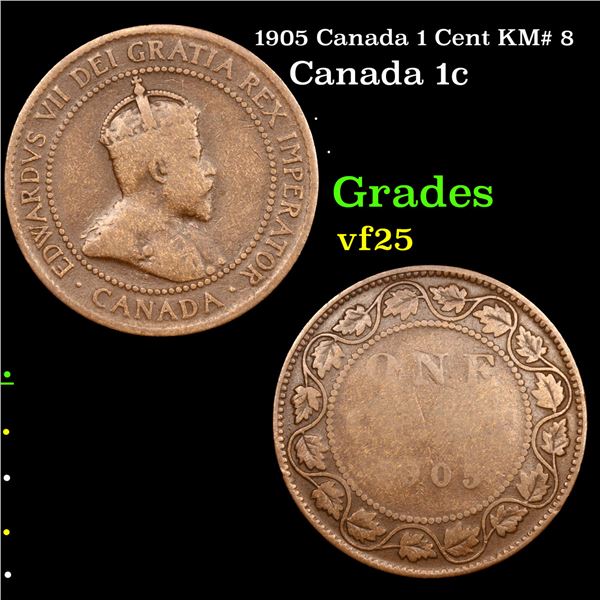 1905 Canada 1 Cent KM# 8 Grades vf+