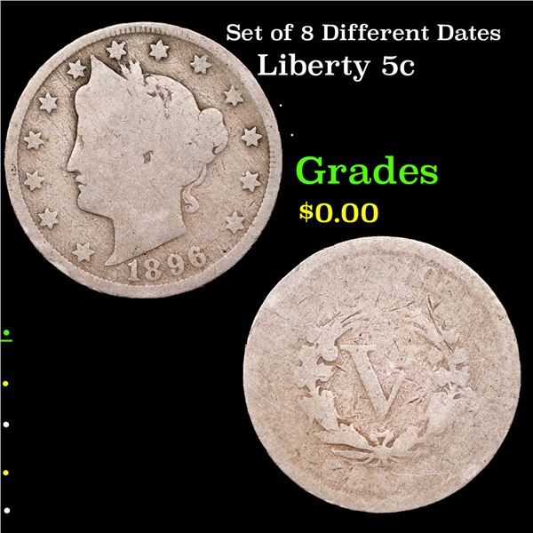 Set of 8 Different Dates Liberty Nickel 5c