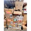 Image 1 : Large pallet of misc items including - lamp shades, ottoman, typewriter, clothing, VHS movies, pillo