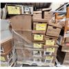 Image 1 : Large pallet of misc items including - books, rubber boots, tea pot, light fixture, plates, tents, e