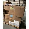 Image 2 : Large pallet of misc items including - kettle, prop wine, craft supplies, book ends, adults cloths, 