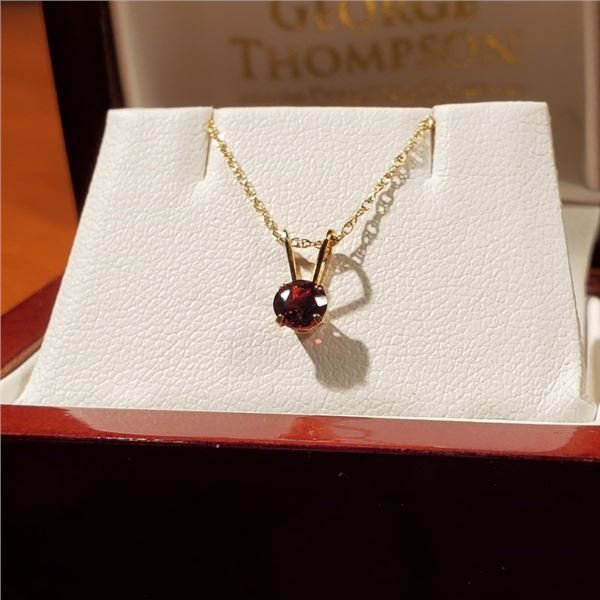 Round Cut .25ct Garnet Pendant with 10k Gold Chain