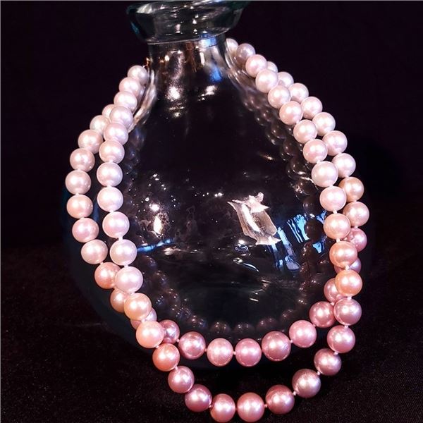 Two 10-13mm Vincent Peach Double Edison Pearl Necklaces $9,500 Value!