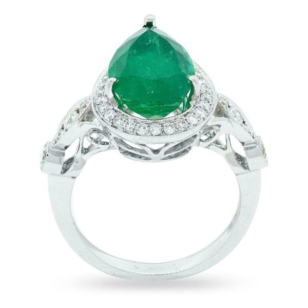 3.94 ctw Emerald and 0.53 ctw Diamond 18KT White Gold Ring