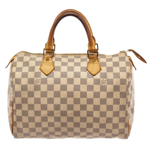 Louis Vuitton White Leather Damier Azur Speedy 30 Satchel Bag