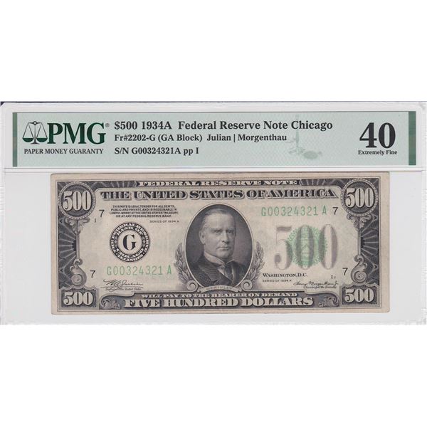 $500 1934A Federal Reserve Note Chicago PMG 40 Extremely Fine
