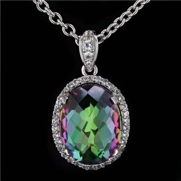 7.50 ctw Mystic Quartz and 0.40 ctw White Topaz Silver Pendant/Necklace
