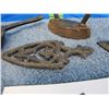 Image 4 : Collection of miniature ( salesmans samples ?) cast items ; frying pan, sad irons, trivet
