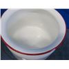 Image 5 : Enamel chamber pot with lid Has red accents