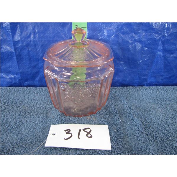 Pink depression glass cookie jar approximately 7 inches high