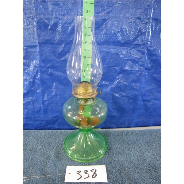 Vintage oil lamp appears to be depression glass base