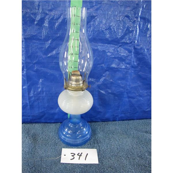Vintage oil lamp beehive style with blue and white glass base