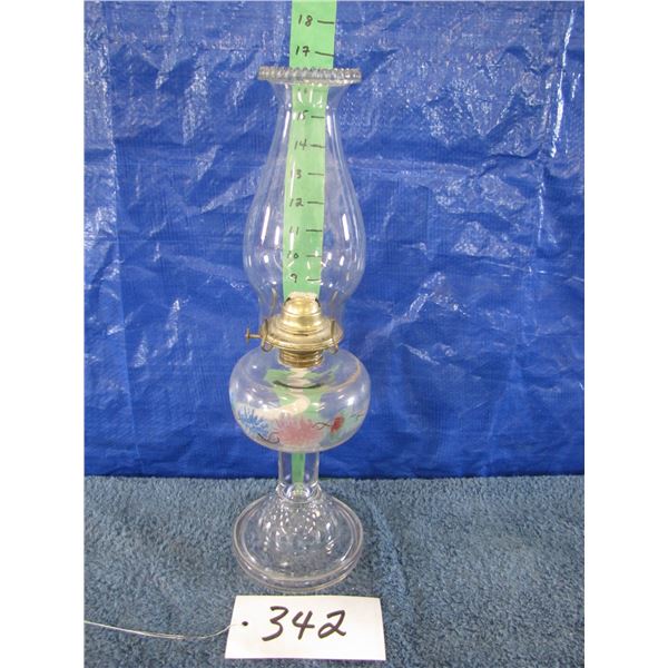 Vintage oil lamp clear base with flowers painted on it