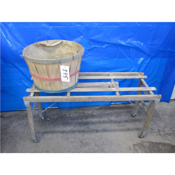 Bushel wood apple basket and folding washstand