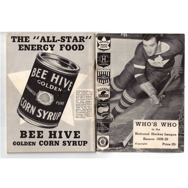 BEE HIVE COLLECTOR HOCKEY BOOK WHO'S WHO IN THE NATIONAL HOCKEY LEAGUE SEASON 1938 - 39