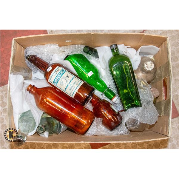 BOX ASSORTED ANTIQUE BOTTLES