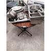 Image 1 : Round Wooden Table with Assortment of Madison's Grill Kitchen/Tableware