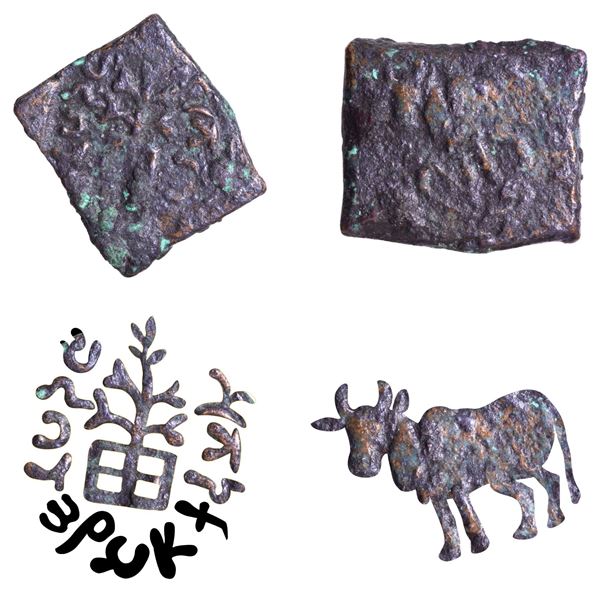 Extremely Rare Copper Coin of Agroha Janapada of Bull and Tree type.