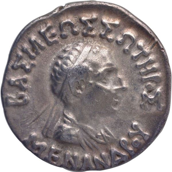 Menander I Silver Drachma Coin of Indo Greeks.