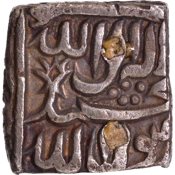 Bang Mint Silver Square Rupee, AH 989 Coin of Akbar.