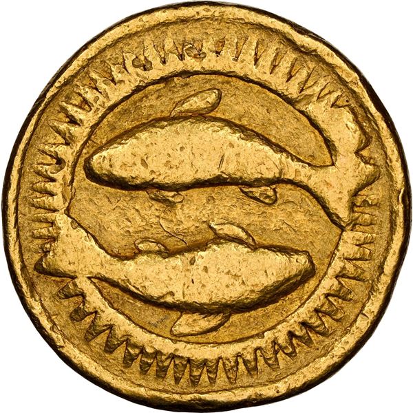 Top Pop in NGC Census Exceptionally Rare Gold Zodiac Mohur of Jahangir of Pisces Sign.