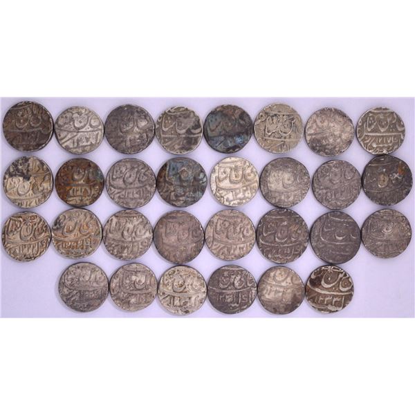 Lot of Thirty Silver Rupee Coins of Different Rulers of Awadh State.