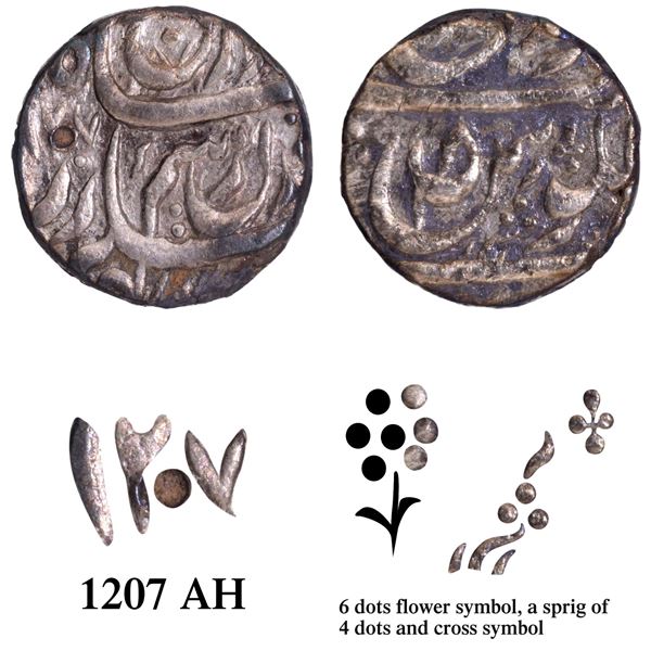 Rare CIS-Patiala, Sahib Singh Sahrind Mint  Silver Rupee Coin of  AH 1207.