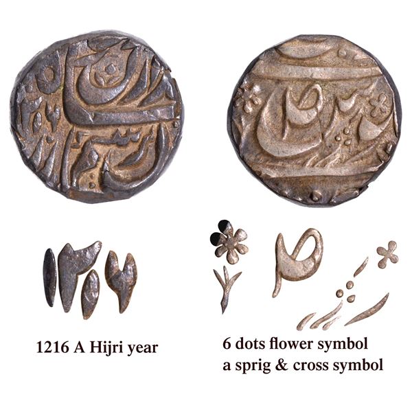 CIS-Patiala, Sahib Singh Sahrind Mint Silver Rupee of AH 1216.