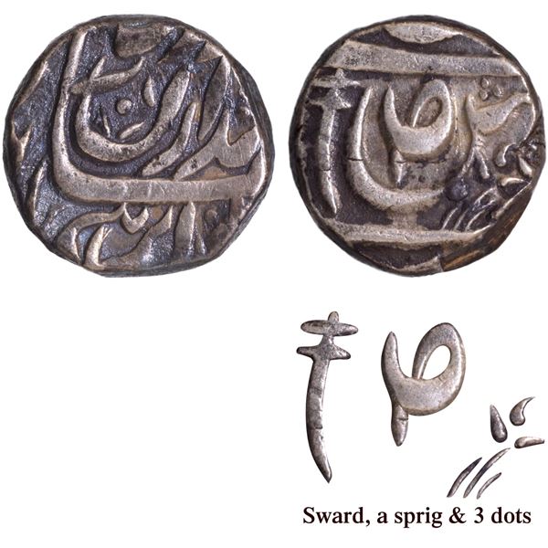 CIS-Patiala, Sahib Singh Sahrind Mint Silver Rupee of AH (122)6.