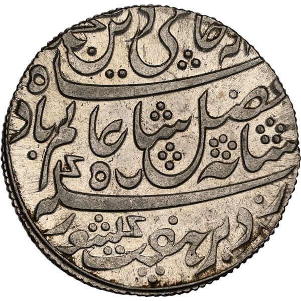 Graded & slabbed by NGC as MS62 Silver Rupee Coin of Farrukhabad Mint of Bengal Presidency.