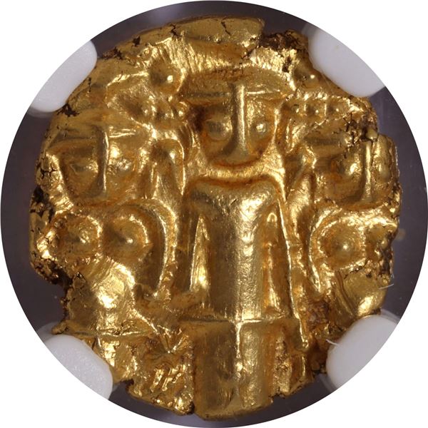 NGC Graded as MS63 Gold Three Swami Pagoda Coin of Madras Presidency.