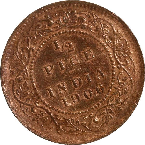 Very Rare Bronze Half Pice Coin of 1906 of King Edward VII of Calcutta Mint with Strong Features.