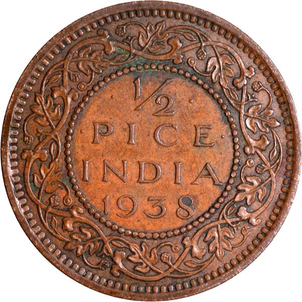 Extremely Rare Bronze Half Pice Coin of King George VI of Calcutta Mint of 1938.