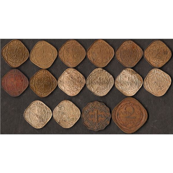 Nickel Brass and Cupro Nickel Half Anna Sixteen Coins Collection of King George VI of Different Mint