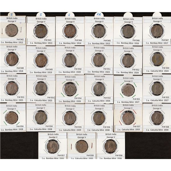 Cupro-Nickel One Anna Twenty-Seven Coins Collection of Different Years and Mints of King George V.