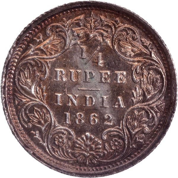 Bombay Mint of 1862 Silver Quarter Rupee Coin of Victoria Queen.