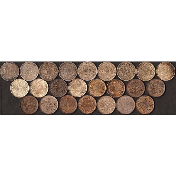 Different Years and Mints of Silver Quarter Rupee Twenty-Four Coins of King Edward VII, George V, an