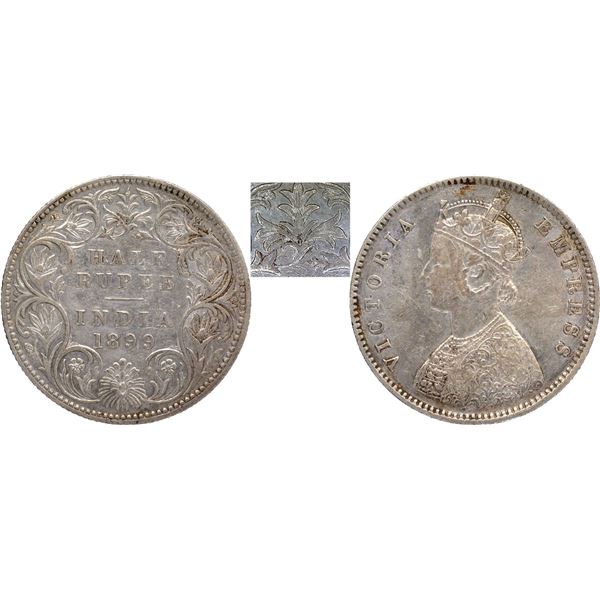 Silver Half Rupee Coin of Victoria Empress of Bombay Mint of 1899.