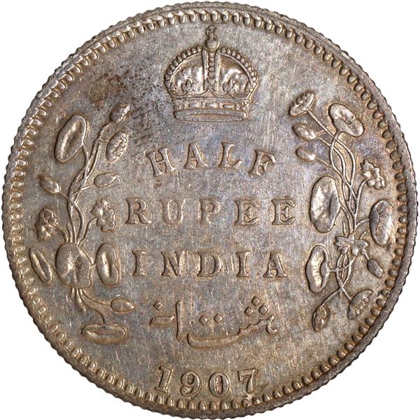 Scarce Silver Half Rupee Coin of King Edward VII of Calcutta Mint of 1907.