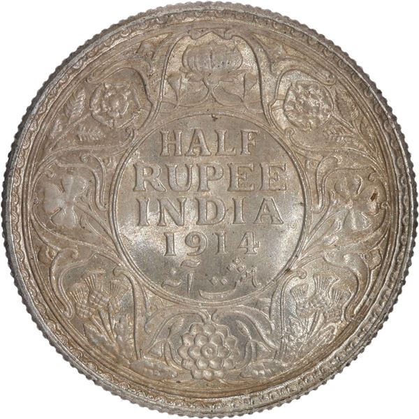 Scarce Silver Half Rupee Coin of King George V of Bombay Mint of 1914.
