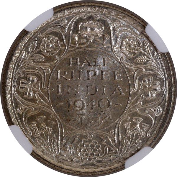 Rare NGC MS 64 Silver Half Rupee Coin of King George VI of Calcutta Mint of 1940.