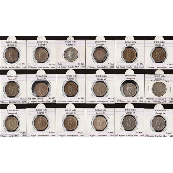 Half Rupee Eighteen Coins Collection of Different Years and Mints of Silver and Nickel of King Georg