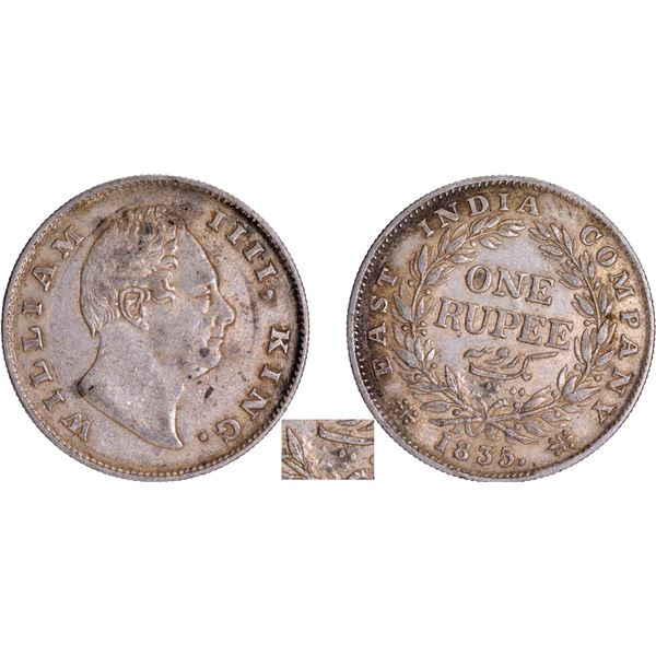 King William IIII of Silver One Rupee Coin of Calcutta Mint of 1835.