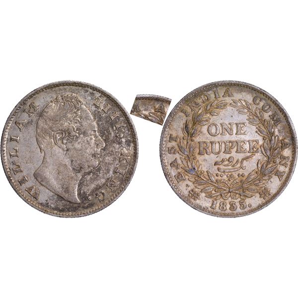 Rare King William IIII of F Raised Silver One Rupee Coin of Calcutta Mint of 1835.