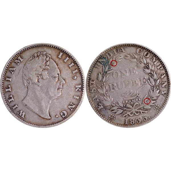 Extremely Rare Silver Unlisted One Rupee Coin of King William IIII of Calcutta Mint of 1835.