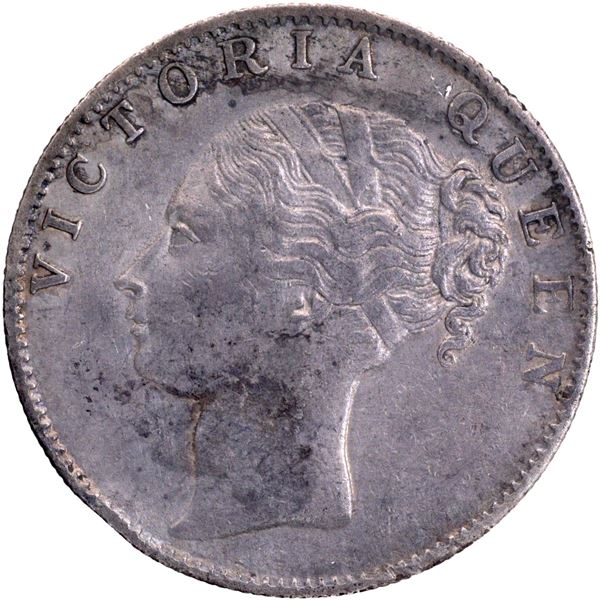 Very Rare 1840 Silver One Rupee Coin of Victoria Queen of Calcutta Mint with M Incused and 34 Berrie
