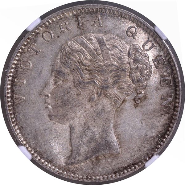 Very Rare NGC MS 63 Graded of Victoria Queen of Silver One Rupee Coin of 1840 of Bombay Mint.