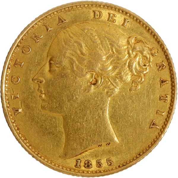 Gold Sovereign Coin of Victoria Queen of United Kingdom of 1855.