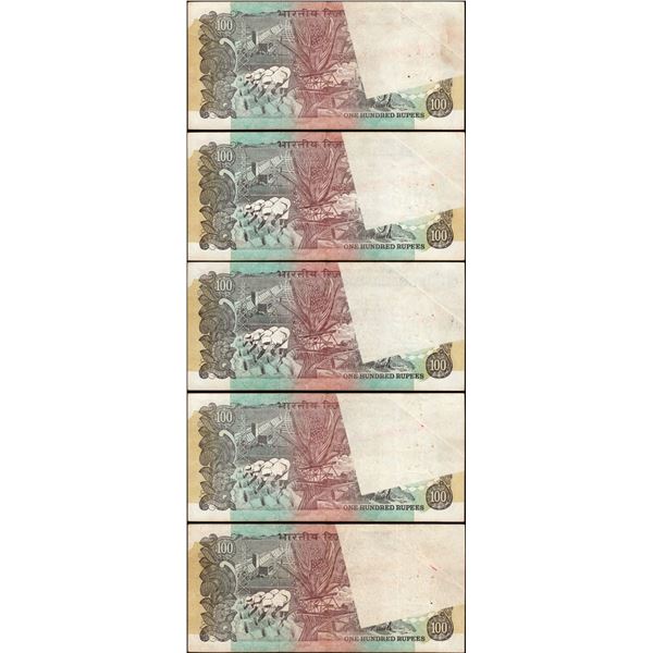 Exceedingly Rare Republic India Reverse Printing Error Hundred Rupees Consecutive Banknotes Signed b